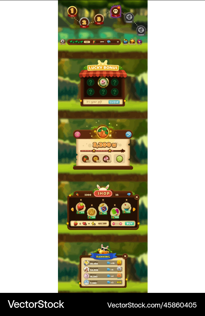 Complete set of level button game ui pop-up icon vector image