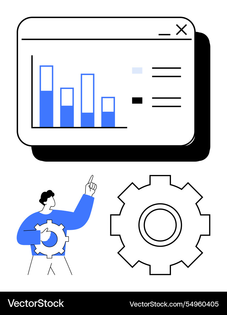 Data analysis platform with bar chart gear symbol Data analysis platform with bar chart gear symbol Vector Image