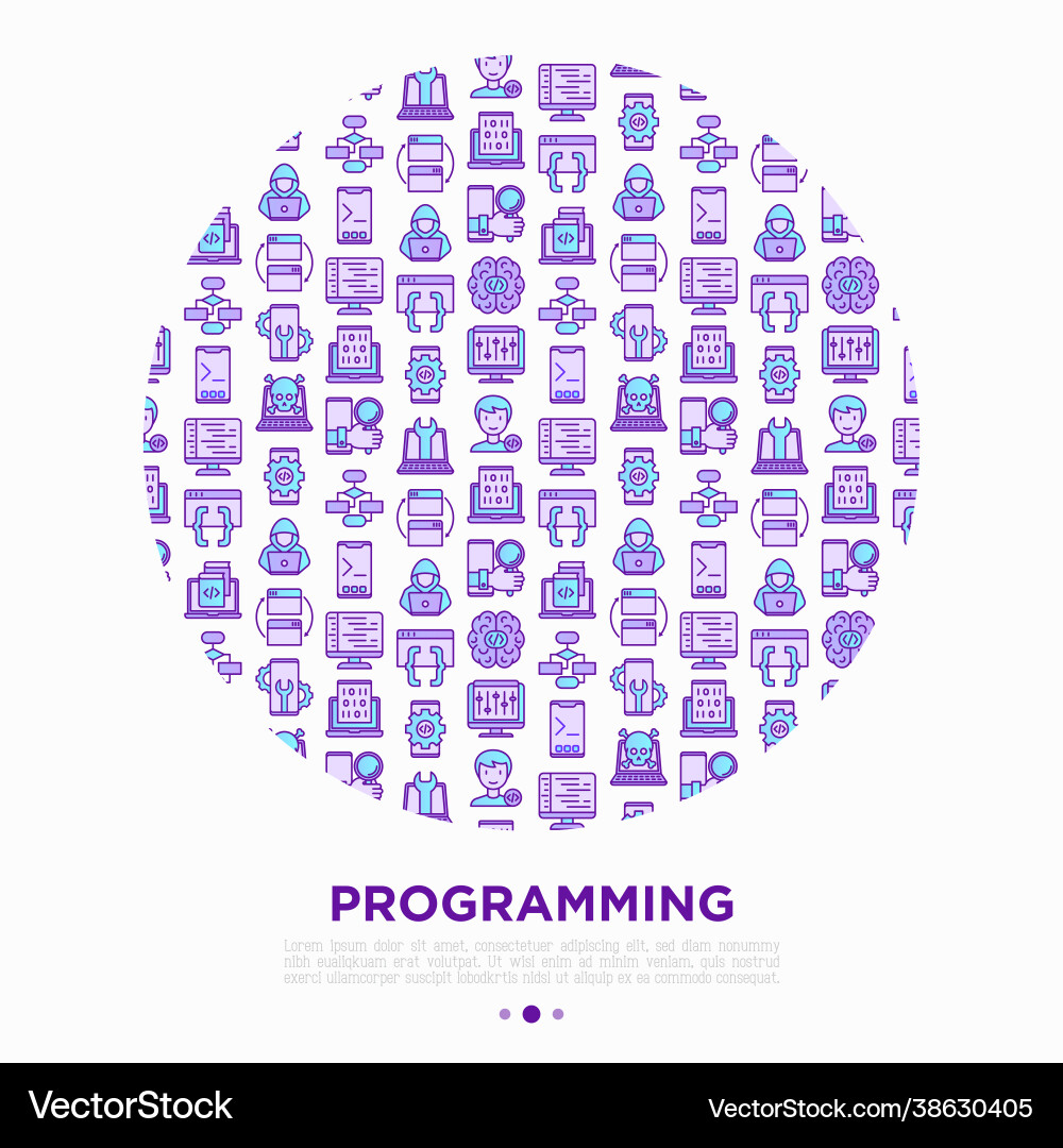 Programming concept in circle with thin line Programming concept in circle with thin line vector image