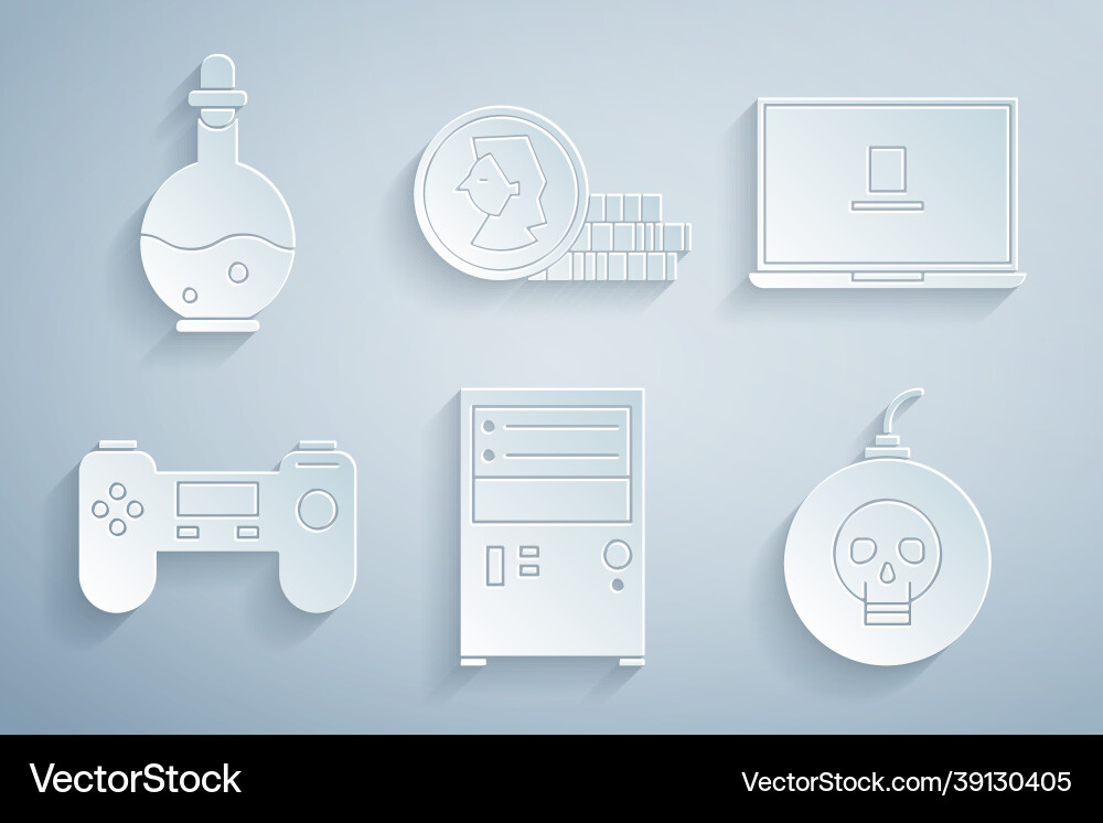 Set computer laptop gamepad bomb ready explode Set computer laptop gamepad bomb ready explode vector image