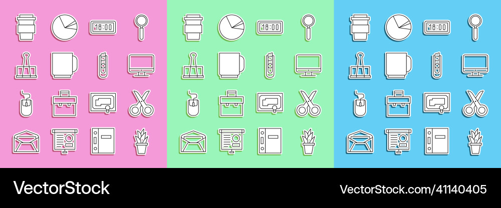 Set line plant in pot scissors computer monitor Set line plant in pot scissors computer monitor vector image