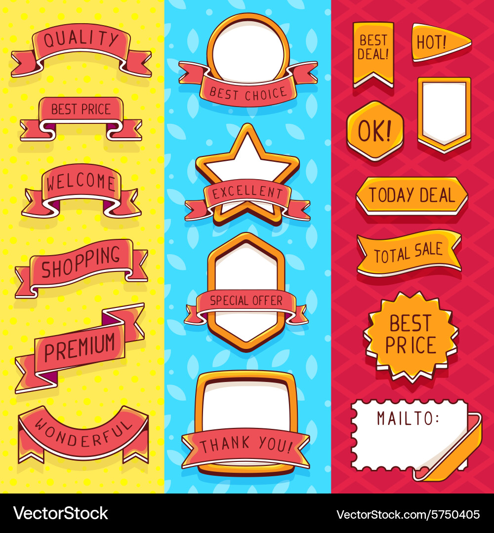 Set of ribbons and frames with inscriptions on red Vector Image