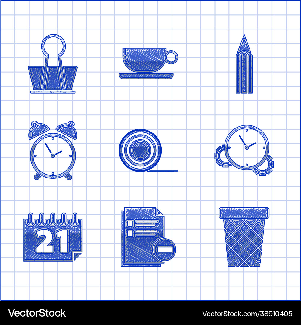 Set scotch document with minus trash can time Set scotch document with minus trash can time vector image