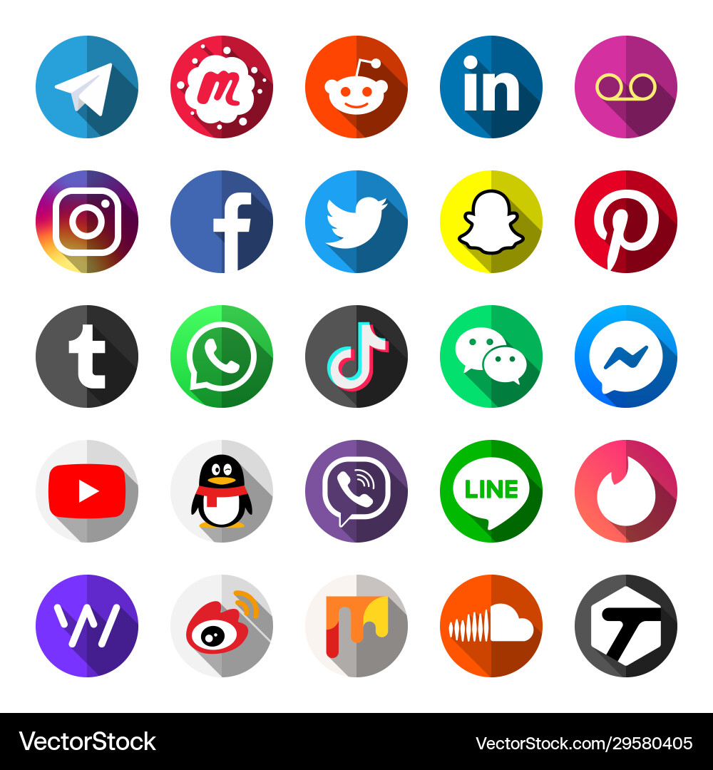 Social media logo icon set on circle button Social media logo icon set on circle button vector image