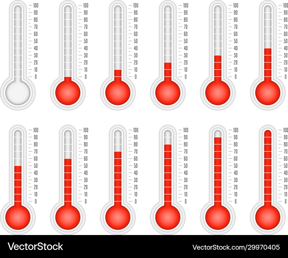Thermometers with percentages scale Thermometers with percentages scale Vector Image