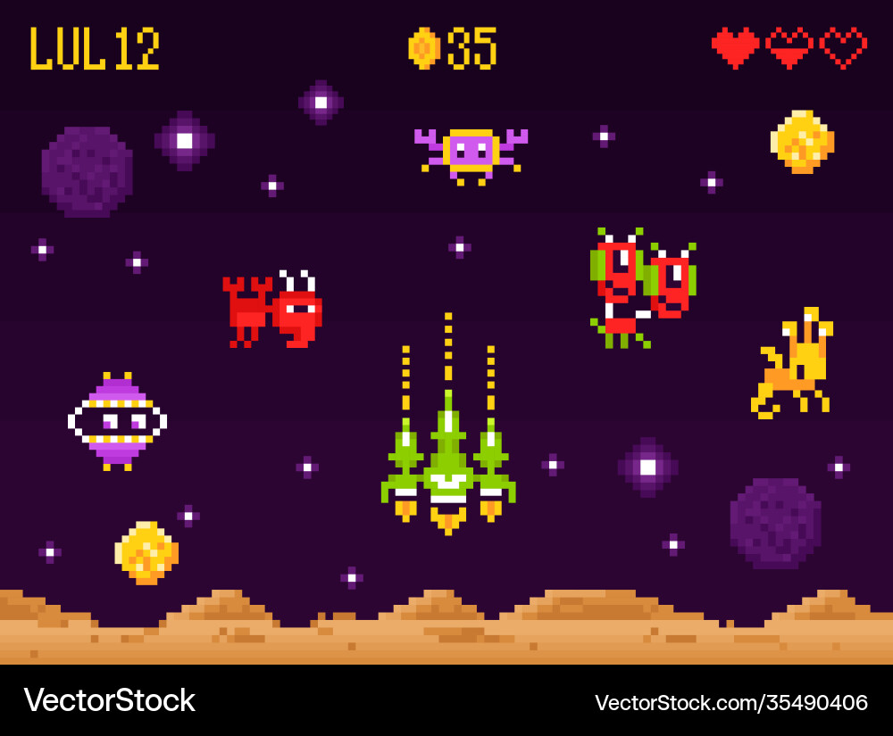 Arcade game interface composition Arcade game interface composition vector image