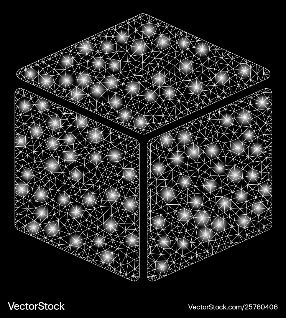Bright mesh 2d cube with flash spots Bright mesh 2d cube with flash spots vector image