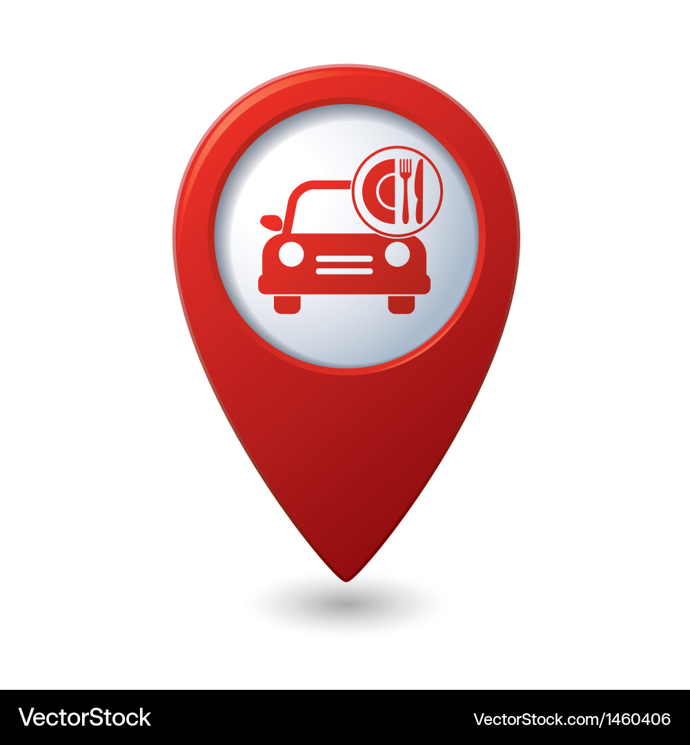 Car with fast food icon on red pointer Vector Image