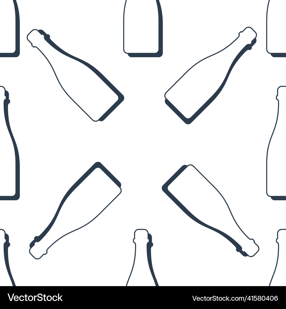 Champagne bottles seamless pattern line art style Vector Image