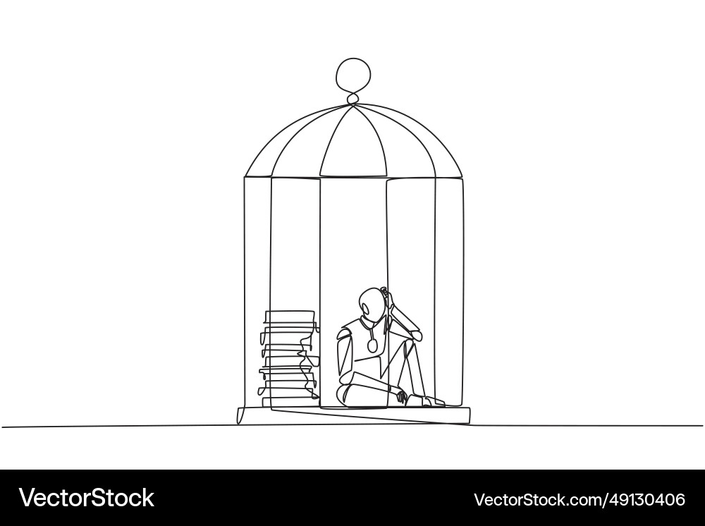 Continuous one line drawing robot trapped Continuous one line drawing robot trapped vector image