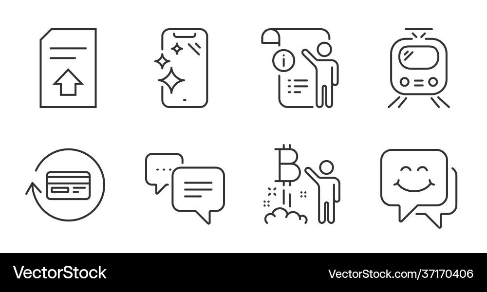 Dots message train and bitcoin project icons set Dots message train and bitcoin project icons set vector image