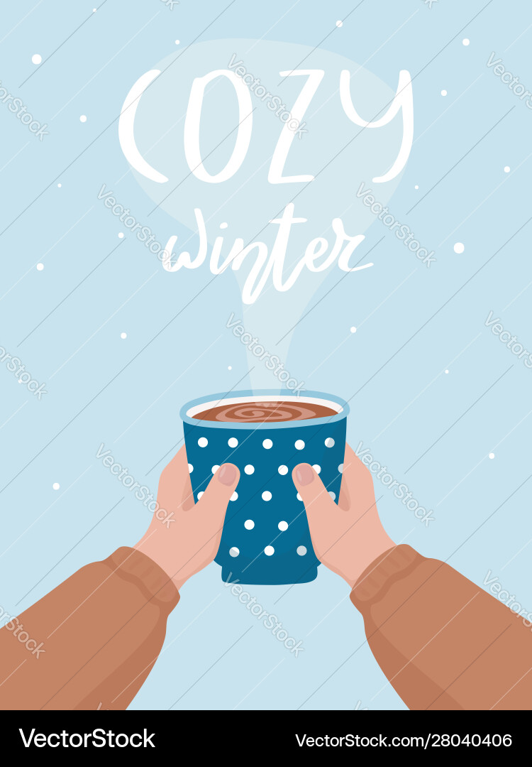Hand drawn cocoa cup and lettering cozy winter Hand drawn cocoa cup and lettering cozy winter vector image