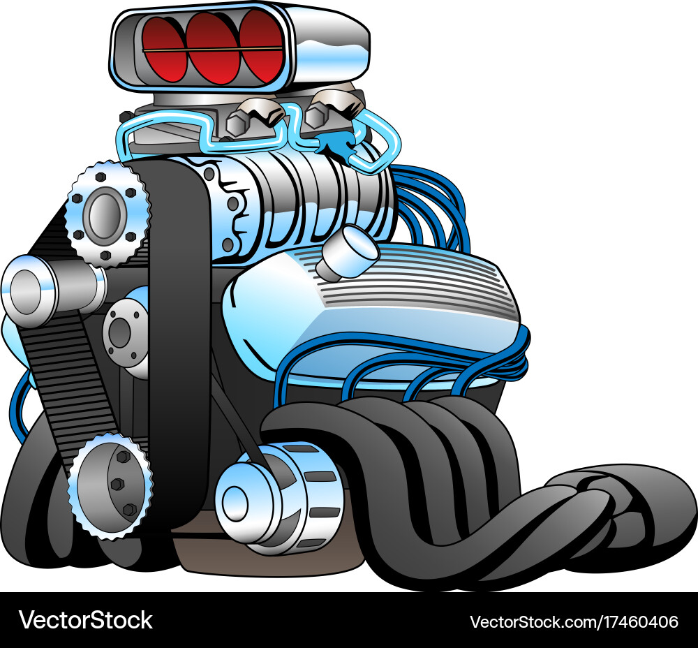 Hot rod race car engine cartoon Royalty Free Vector Image