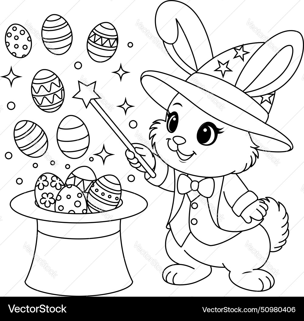 Osterhase mit einem Zauberstab der Eier auszieht Osterhase mit einem Zauberstab der Eier auszieht vektorbild