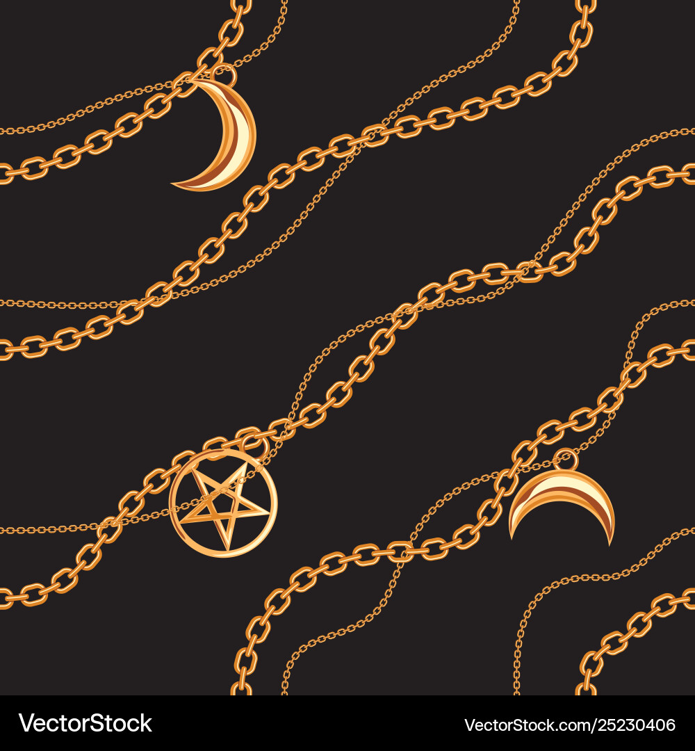Pentagram & Moon Chain Pattern vector image