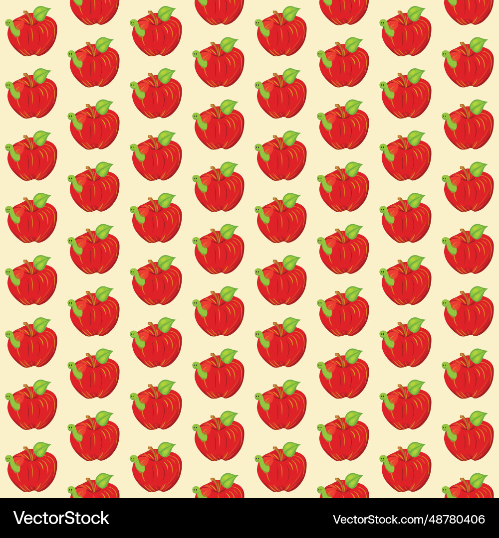 Red apple with a smiling worm seamless pattern Vector Image