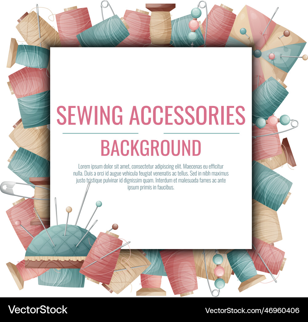 Square frame with spools of thread Vector Image