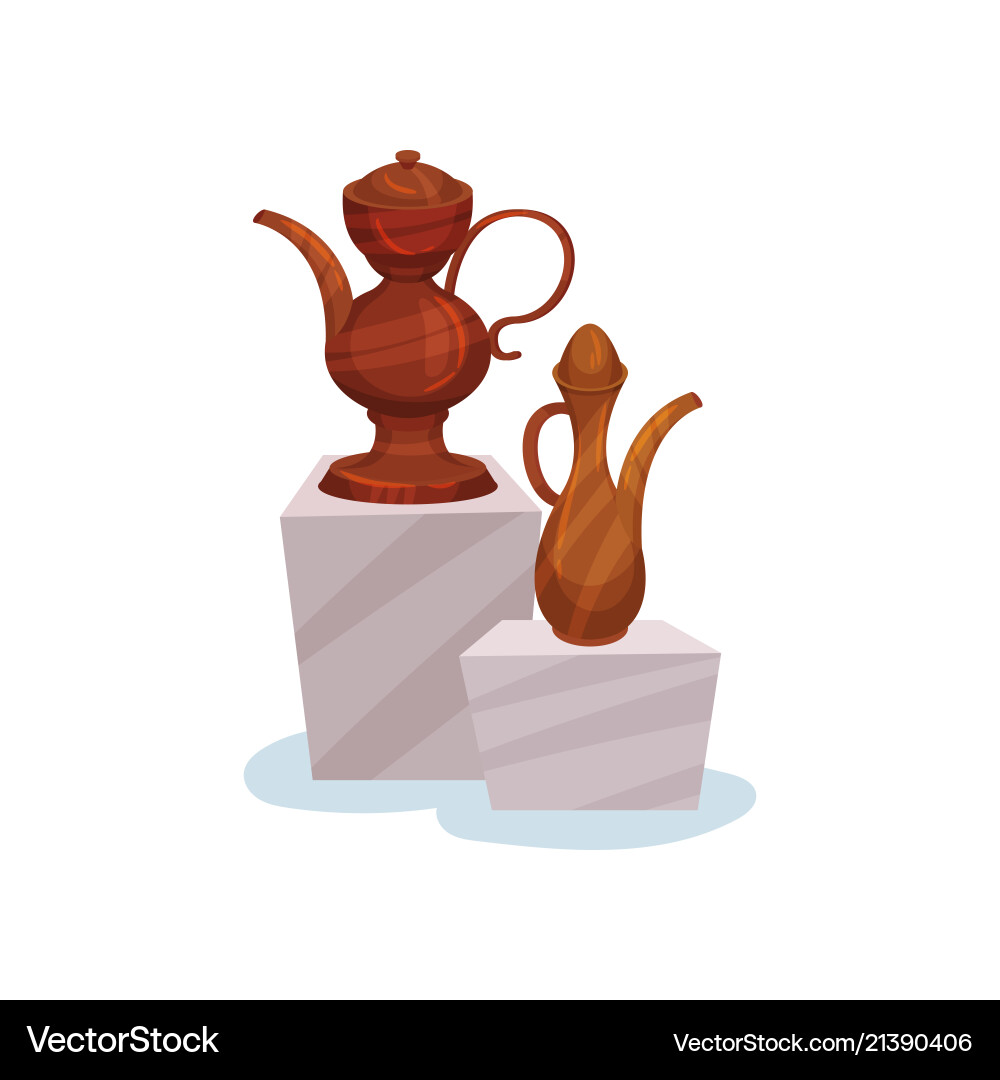 Two brown ceramic jugs with lids handles and long Vector Image