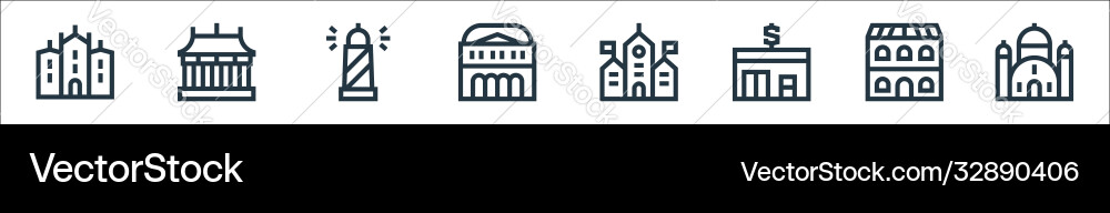 Urban building line icons linear set quality Urban building line icons linear set quality vector image