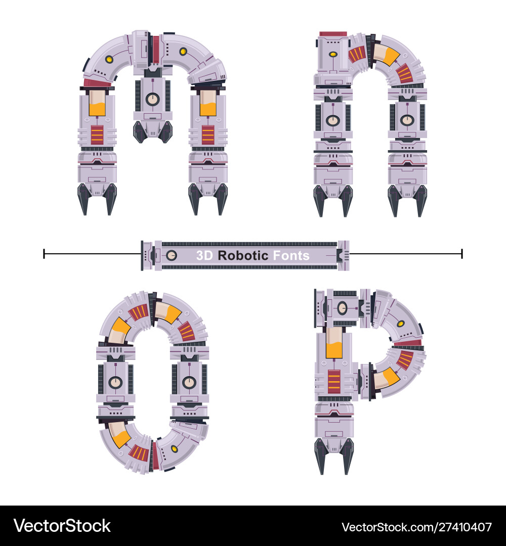 Alphabet typography font 3d robot style in a set Alphabet typography font 3d robot style in a set vector image
