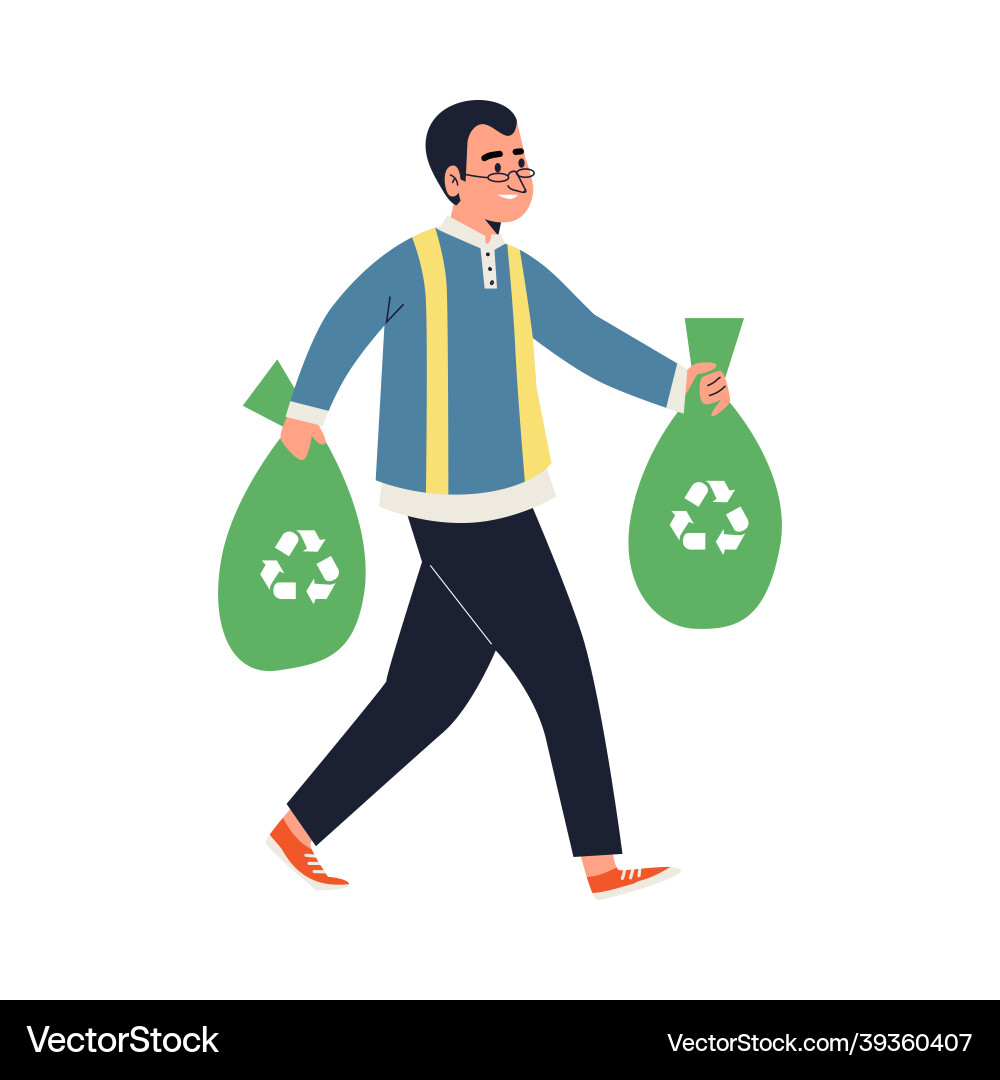 Man carries sorted trash for garbage recycling Man carries sorted trash for garbage recycling vector image