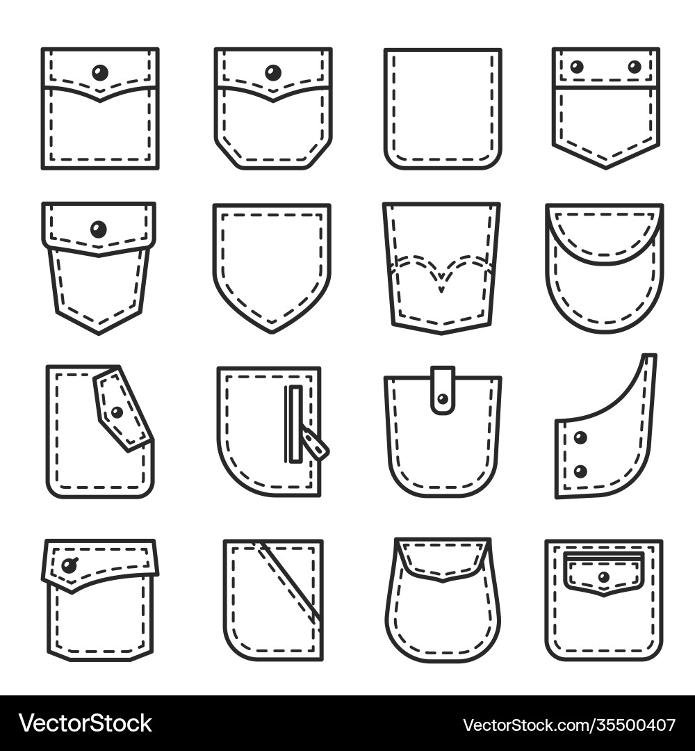 Patch Pocket Icons - Zippers & Buttons Vector Image