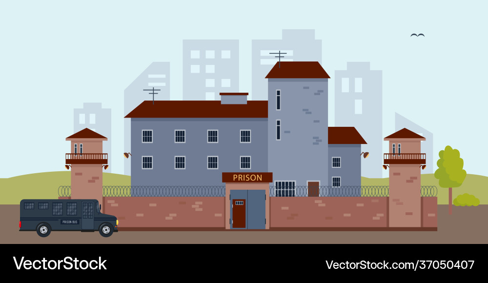 Prison Building with Bus vector image