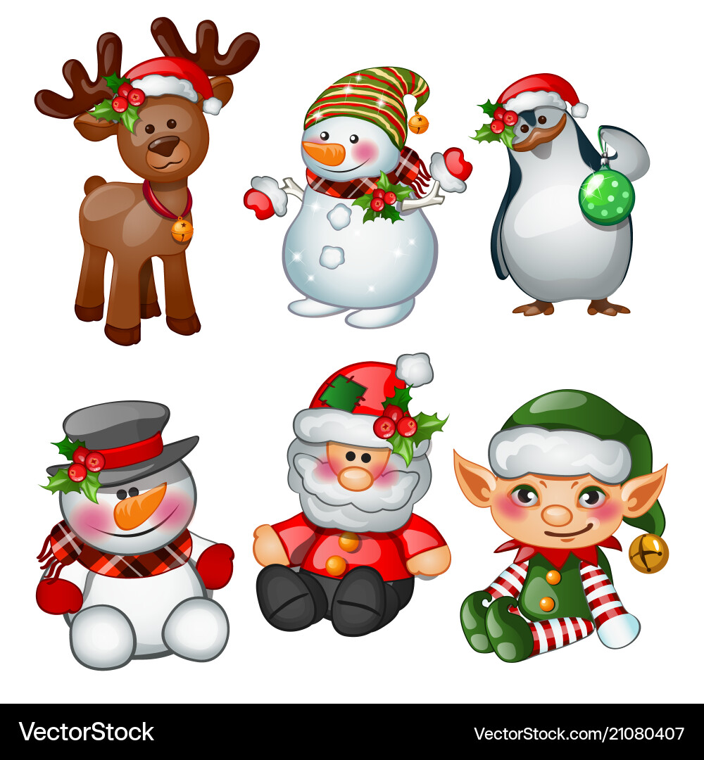 Santa claus reindeer snowman penguin santas Santa claus reindeer snowman penguin santas vector image
