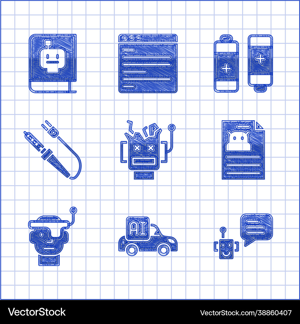 Set broken robot autonomous smart car bot Set broken robot autonomous smart car bot vector image