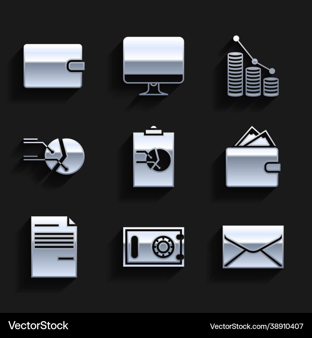 Set clipboard with graph chart safe envelope Set clipboard with graph chart safe envelope Vector Image