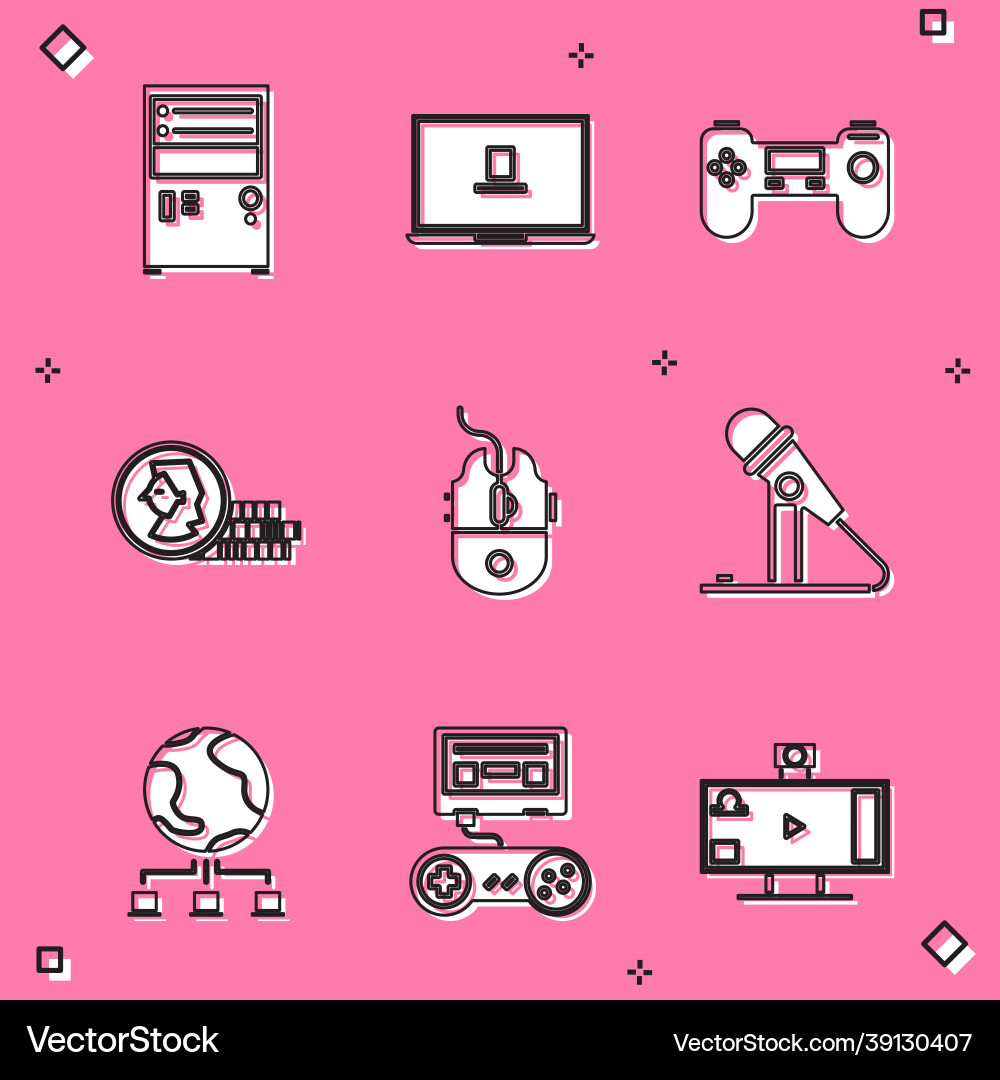 Set computer laptop gamepad coin for game vector image