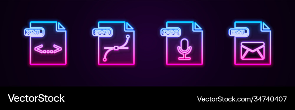Set line xml file document svg ogg and eml Set line xml file document svg ogg and eml vector image