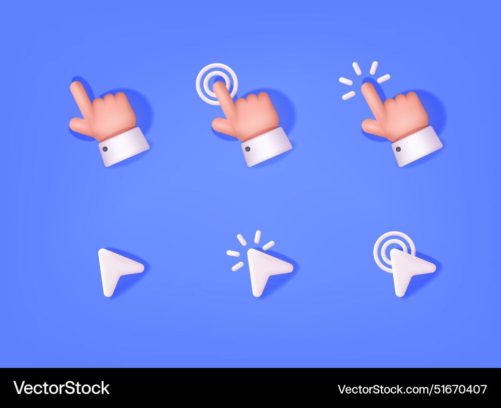 Set of 3d hands and pointers clicking navigation Vector Image