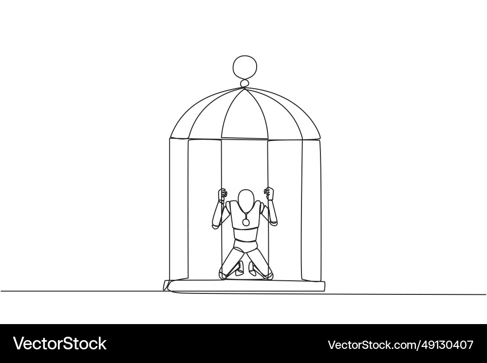 Single continuous line drawing robot trapped Single continuous line drawing robot trapped vector image