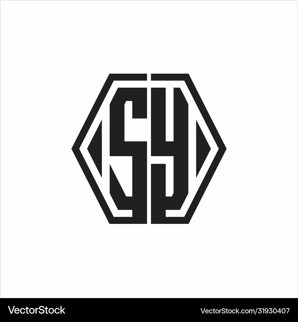 Sy logo monogram with hexagon line rounded design vector image