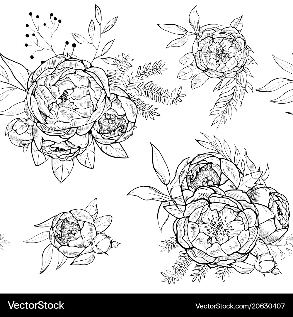 Vintage peony pattern Vintage peony pattern vector image