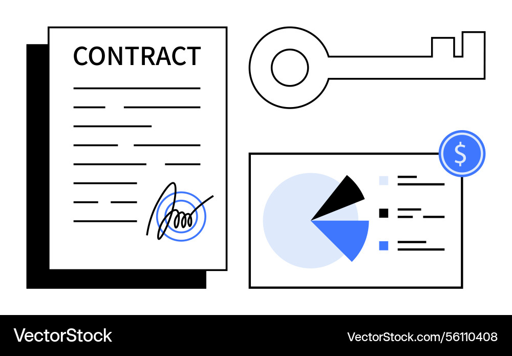 Contract signing with data analysis and key Contract signing with data analysis and key vector image