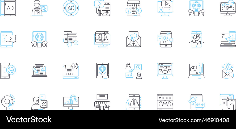 Digital strategies linear icons set analytics Digital strategies linear icons set analytics vector image