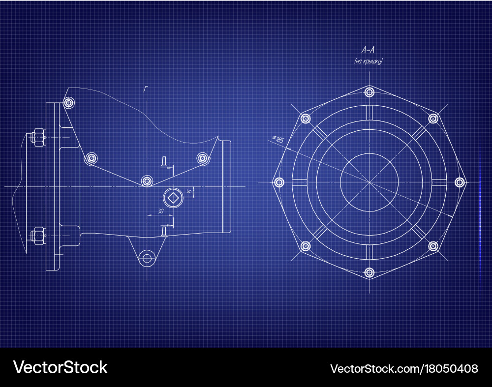 Machine-building drawings on a blue background Vector Image