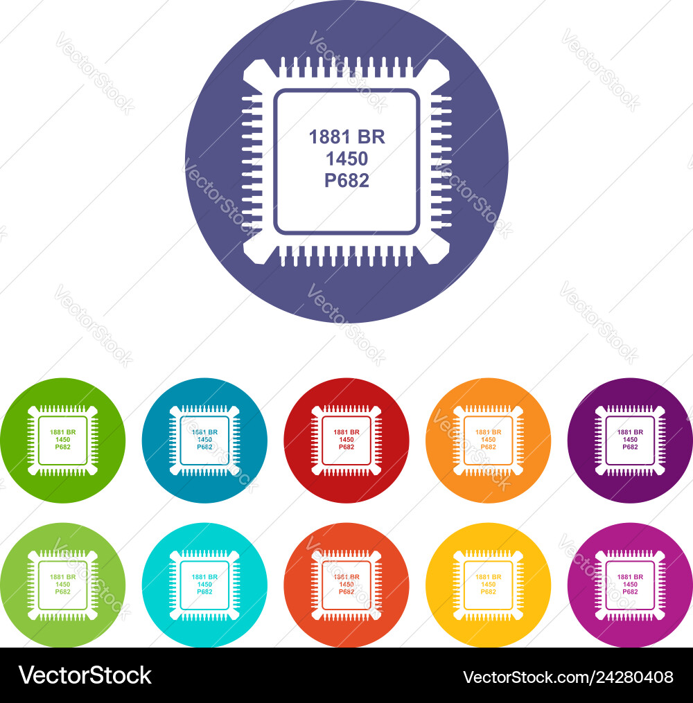 Processor microchip icons set color Processor microchip icons set color vector image