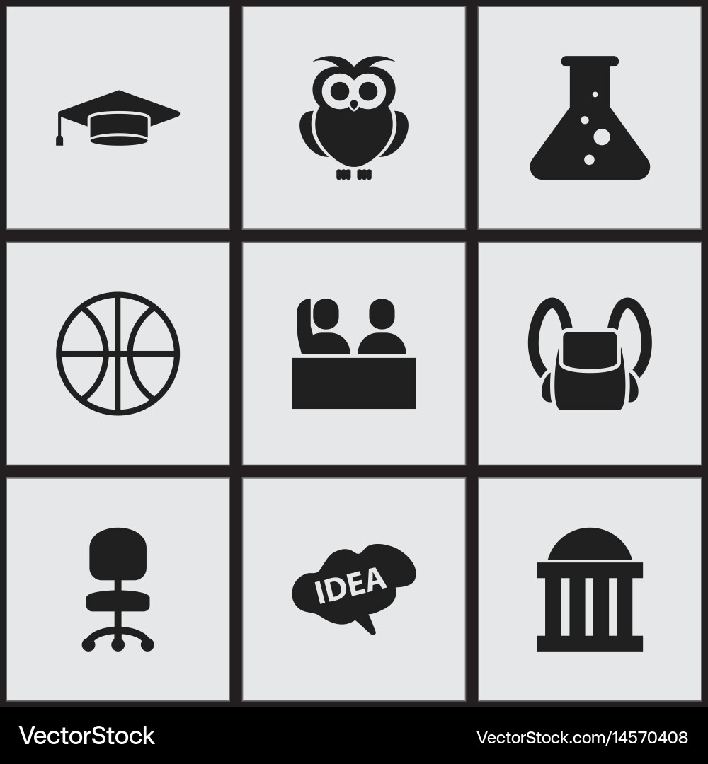 Set of 9 editable university icons includes vector image