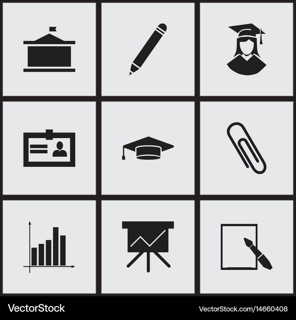 Set of 9 editable university icons includes vector image