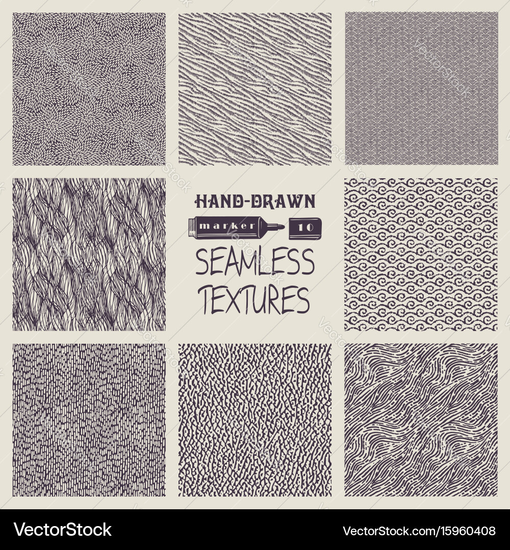Set of hand drawn marker and ink patterns vector image