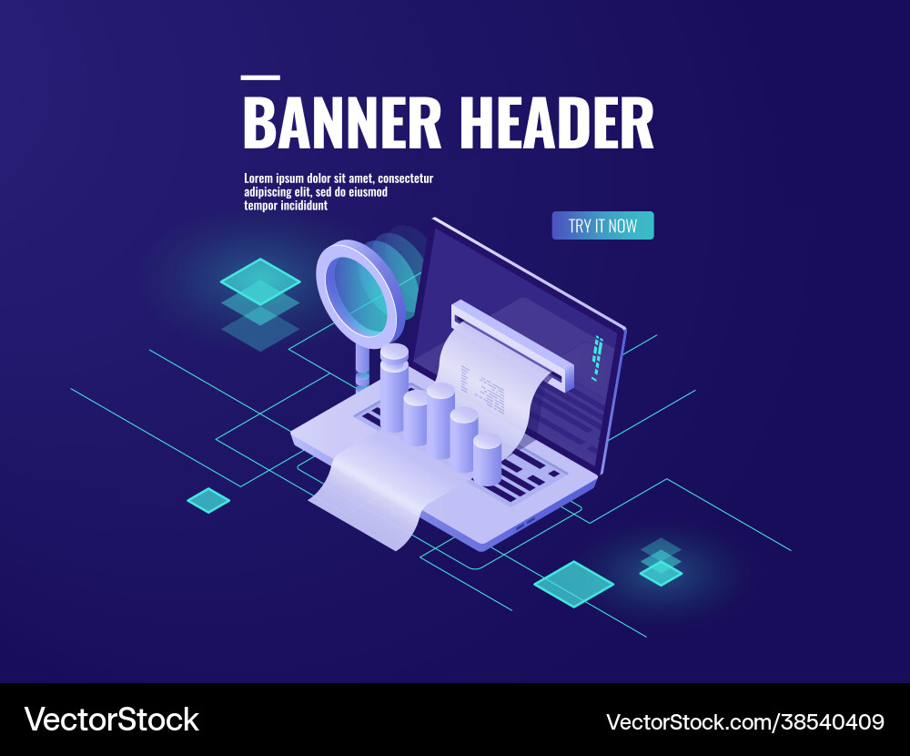 Big data processing and analysis isometric icon Big data processing and analysis isometric icon vector image