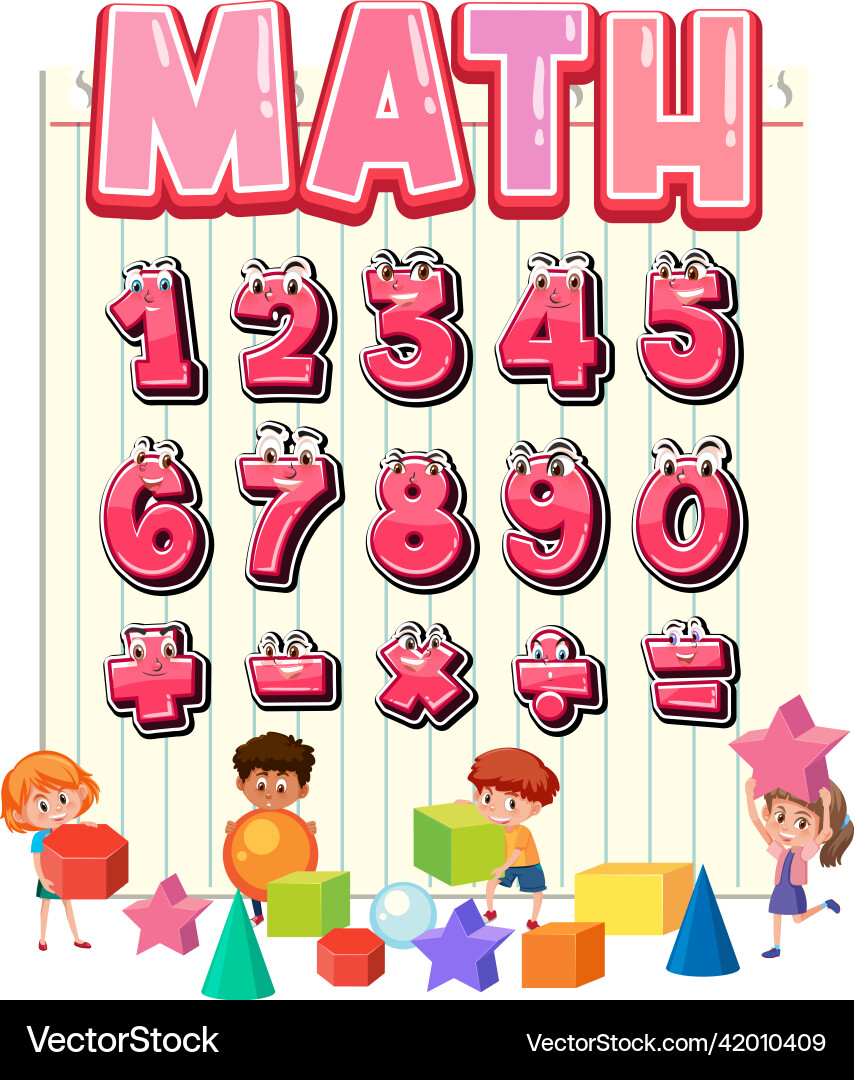 Counting number 0 to 9 and math symbols vector image
