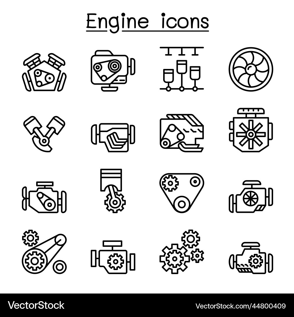 Engine Icon Set - Thin Line Style vector image