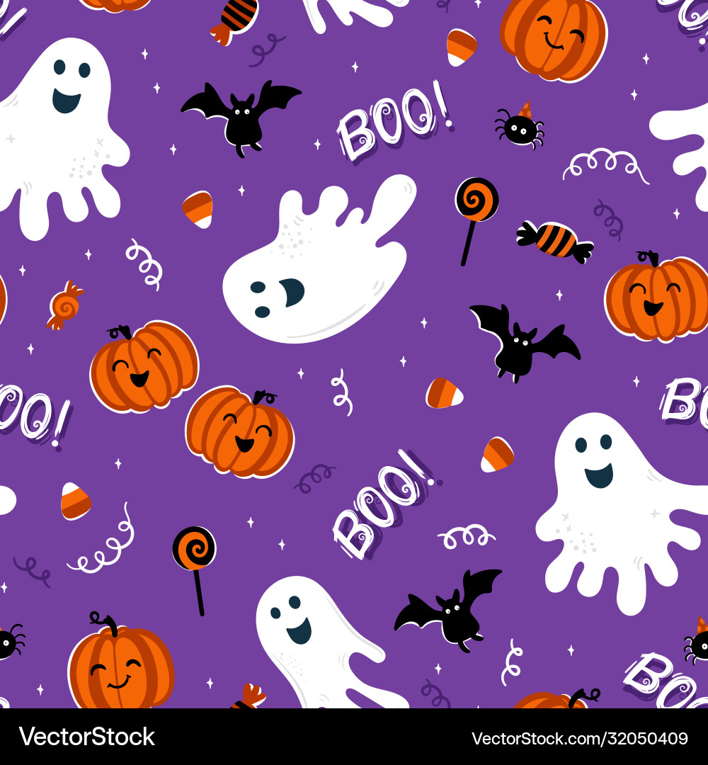 Fun hand drawn halloween seamless pattern cute vector image