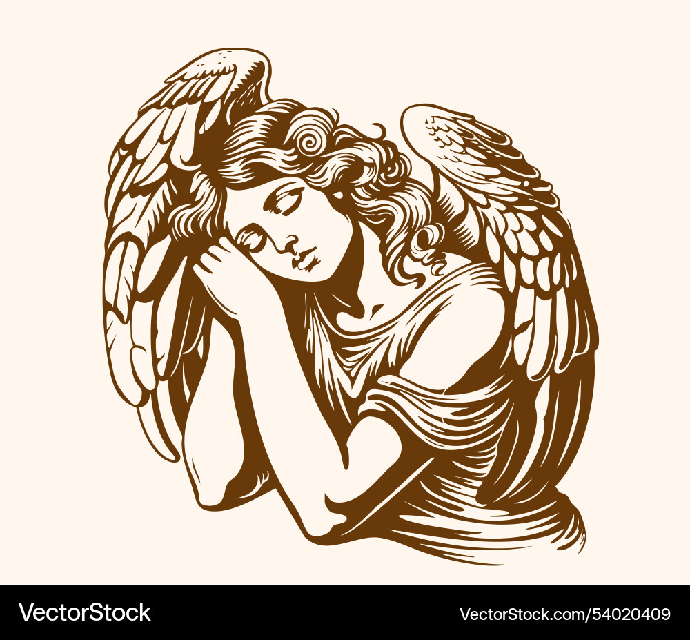 Girl angel vintage engraving style Vector Image