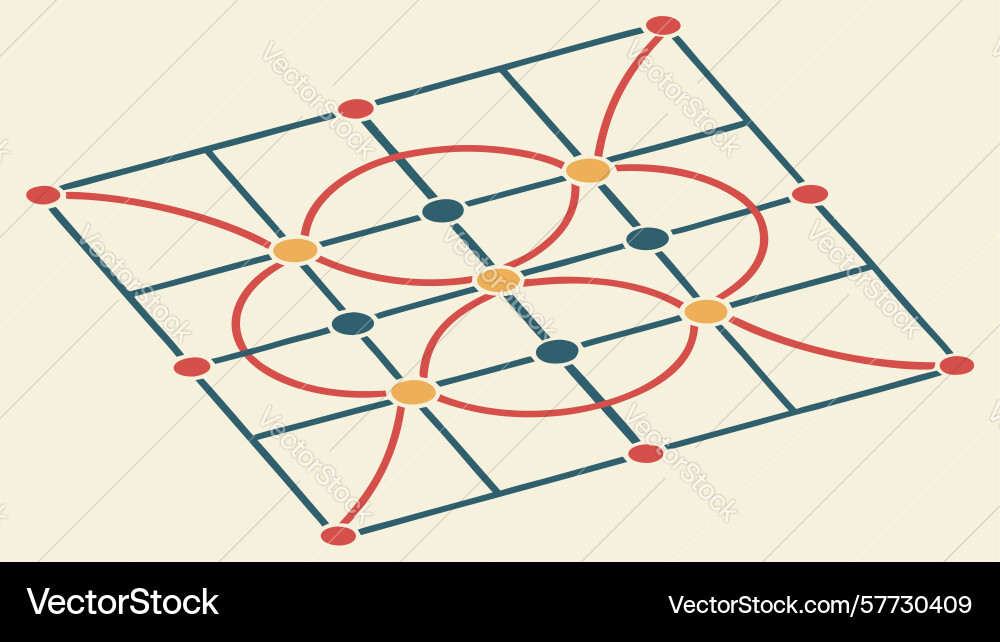Interconnected points on a geometric grid network vector image