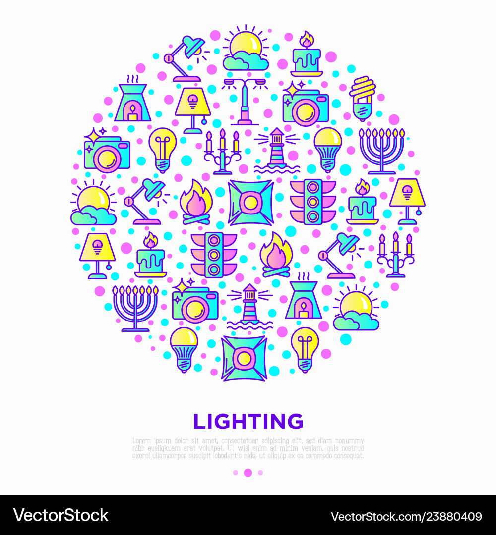 Lighting concept in circle with thin line icons Lighting concept in circle with thin line icons Vector Image